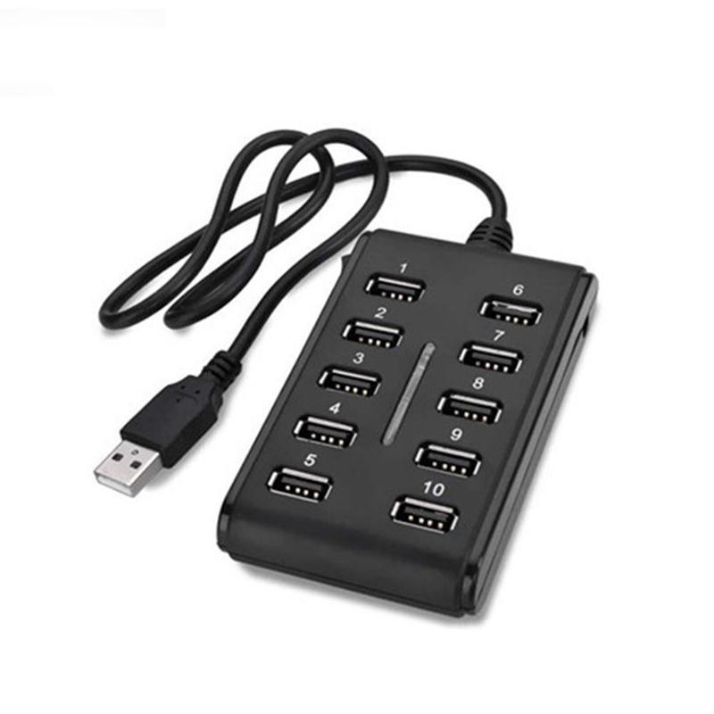 USB 2.0 Hub Expansion Dock, Computer 1-to-10 Port Hub/Splitter, Dual Row 10-Port USB 2.0 Hub with Switch